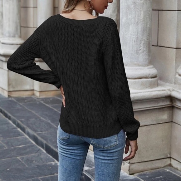 Soft knit solid ribbed crew neck sweater burgundy - Picture 4 of 10